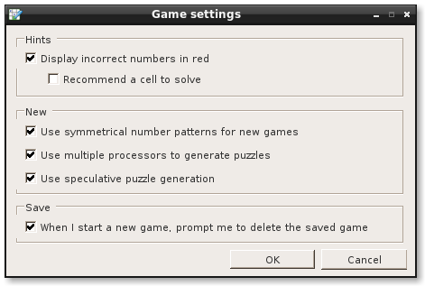 Game settings window